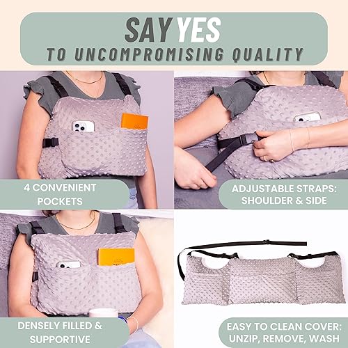 Miniatura 4 de MOYOAMA Paquete Moonlight Grey Dots almohada de mastectomía diseño IR con 2 paquetes fríos, bolsa de ducha y almohada para cinturón de seguridad
