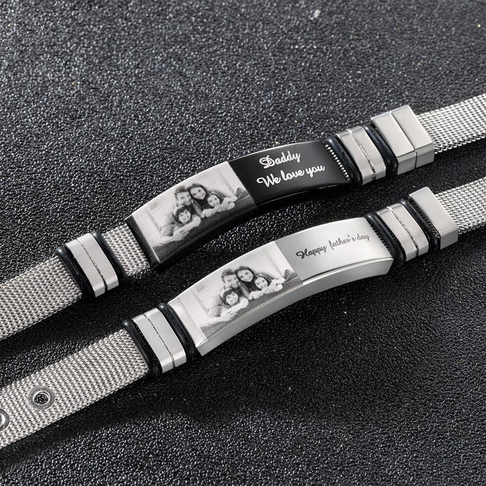 AILIN Personalized Stainless Steel Bracelets for Men Custom Engraved Photo Name Bracelet for Husband Father Adjustable Inspirational Picture Memorial Bracelets For Boyfriends - Image 4