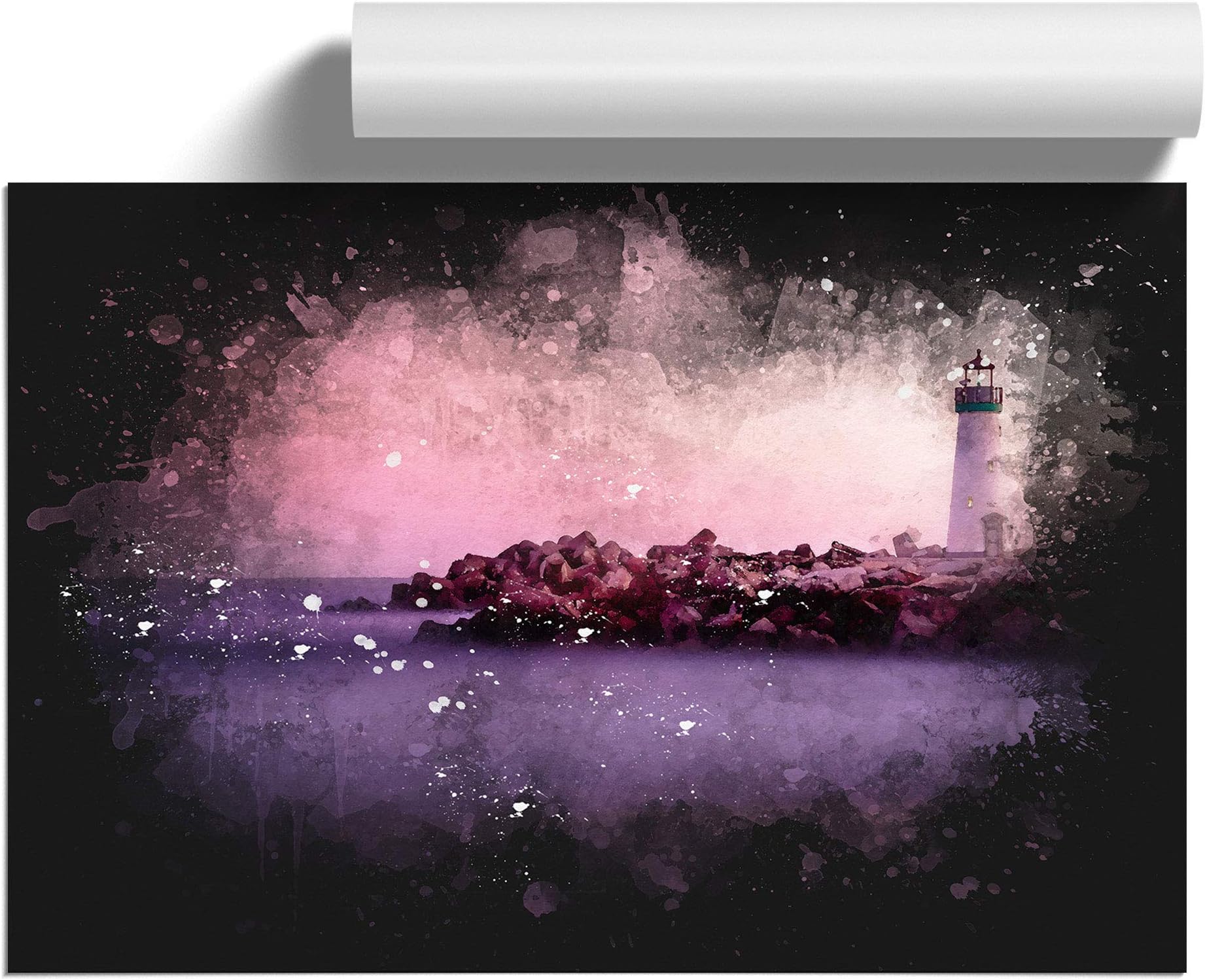 Lighthouse & Seascape Santa Cruz Paint Splash | Unframed Wall Art Print | Ready to Frame Poster | Modern Home Decor Picture | Artwork for Living Room, Bedroom or Office | A1 (59.4x84.1 cm)