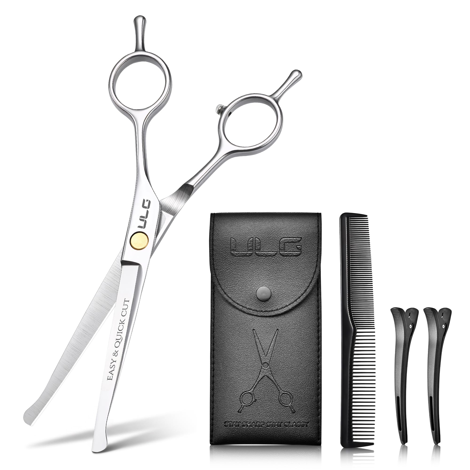 ULG 6.5" Silver Round Tip Premium Hair Scissors, Hair Cutting Scissors