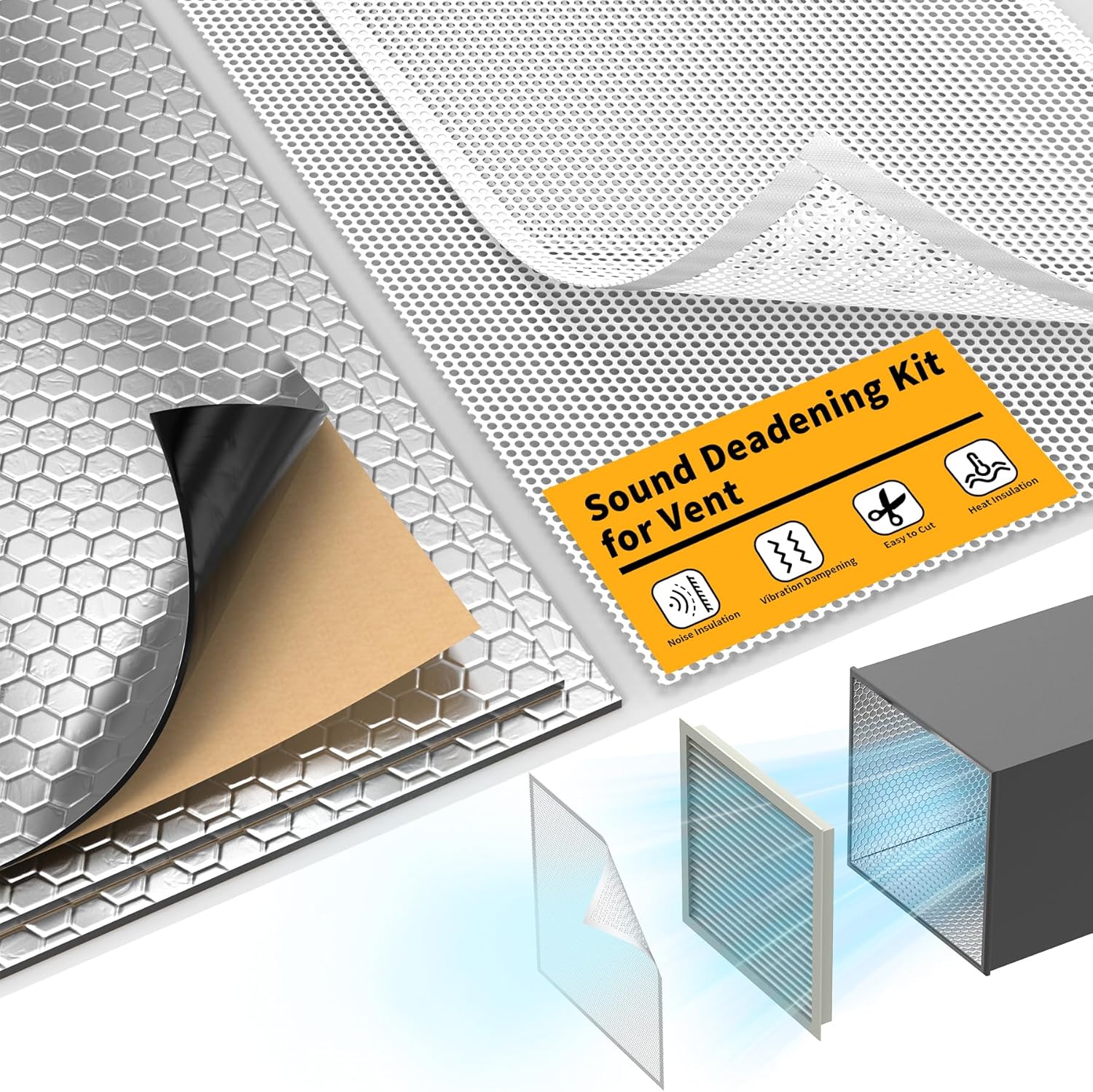 LBG Products Sound Deadening Kit,Sound Deadening Mats and 15 x 15inch Mesh AC Vent Covers for Vibration Dampening Noise Insulation,Sound Deadener and Air Vent Cover for Registers,Grilles & Vents,White