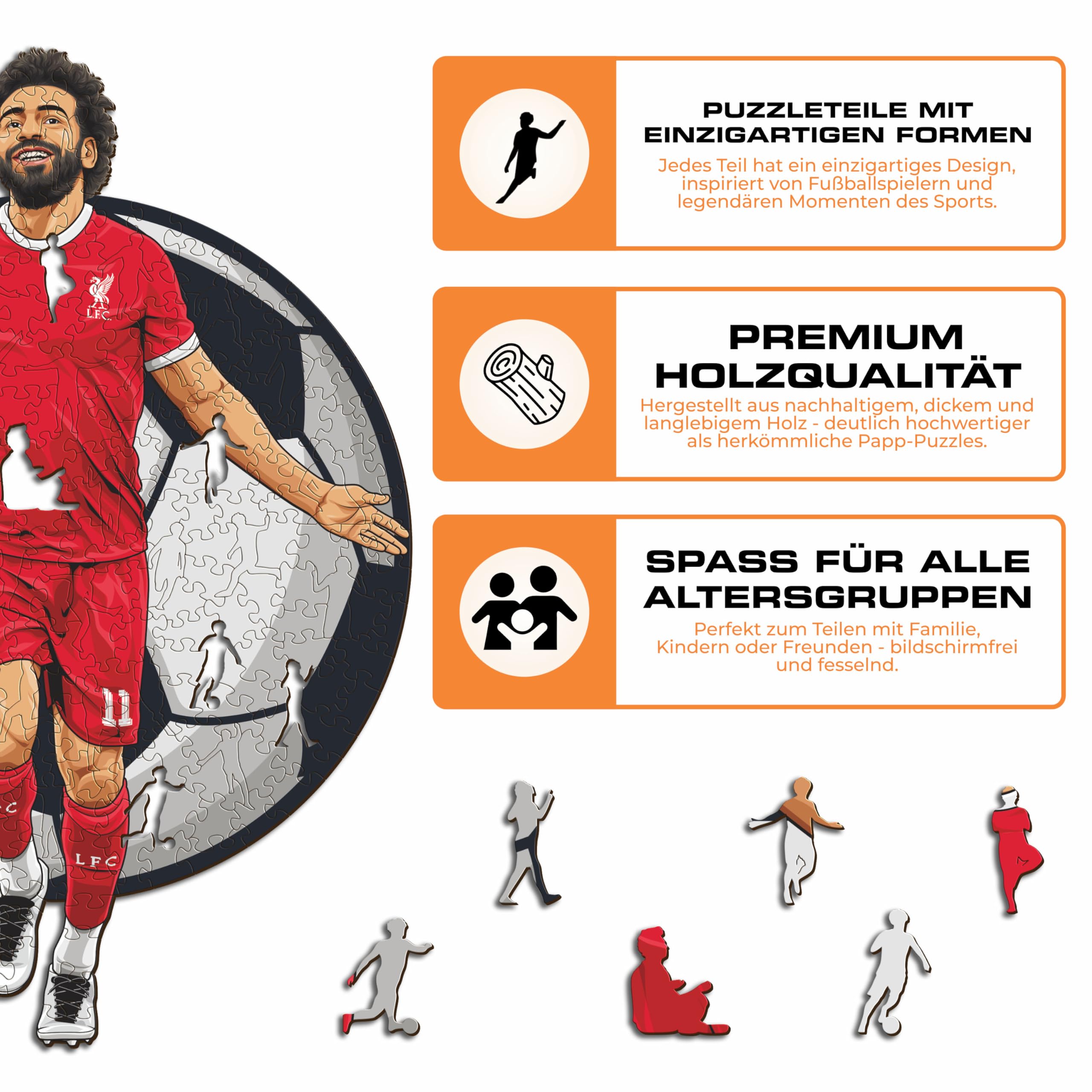 Iconic Puzzles - Mohammed Salah, Liverpool, 100% ökologisch nachhaltiges Holzpuzzle mit offizieller Lizenz, Größe M, 270 Teile, Puzzle für Kinder und Erwachsene