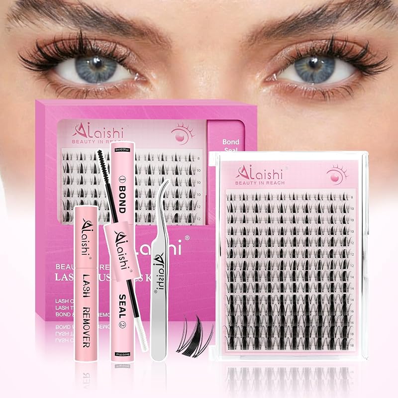 Kit de cílios em tufos AILAISHI D Curl 9–16 mm com cola, selante, removedor e pinça, 140 unidades