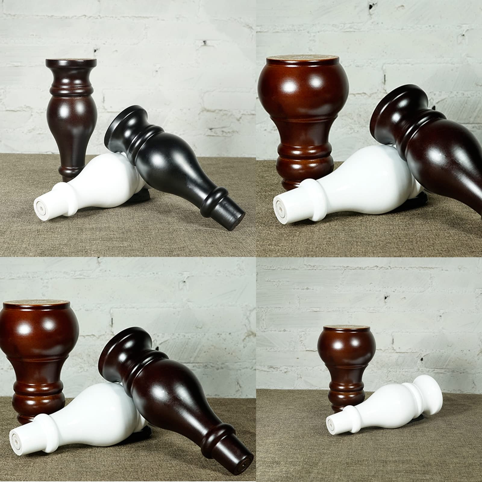 Juego de 4 patas de madera maciza para muebles, patas redondas de madera con forma de calabaza, placa de montaje, tornillos y almohadillas antideslizantes para sofá, silla, otomana, mesa, armario de