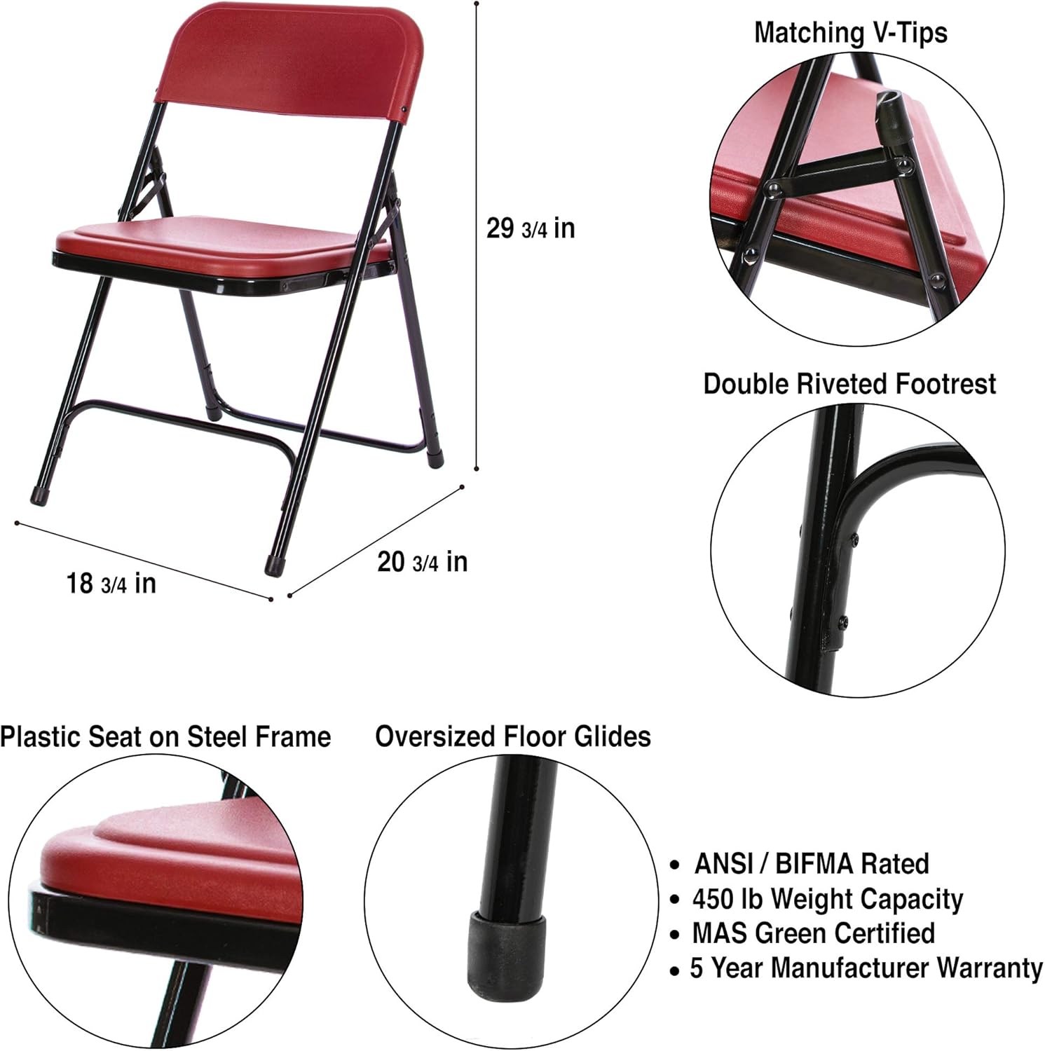 OEF Furnishings Premium Lightweight Plastic Folding Chair, Burgundy : Home & Kitchen