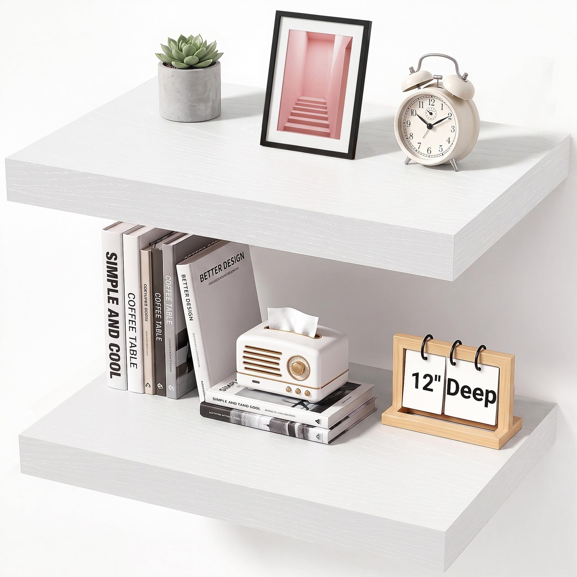 Feihorrm 29.5cm Deep Floating Shelves for Wall, 40cm White Wall Shelf