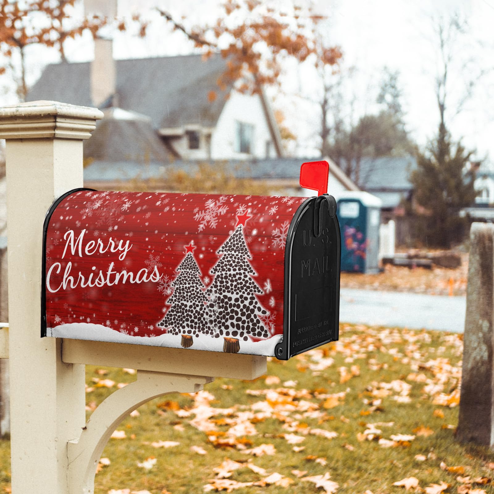 Mount Hour Christmas Mailbox Cover - Magnetic Red Tree Design, 21x18 Inches, Weatherproof Oxford Cloth - View #5