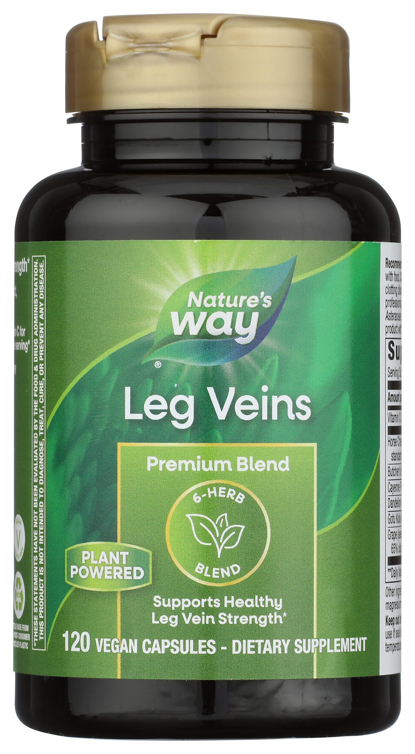 Nature's Way Leg Veins Premium Blend - Supports Healthy Leg Vein Strength* - 6-Herb Blend with Horse Chestnut Extract, Grape Seed Extract & Dandelion - Gluten Free & Vegan - 120 Count (60 Servings) 120 Count (Pack of 1)