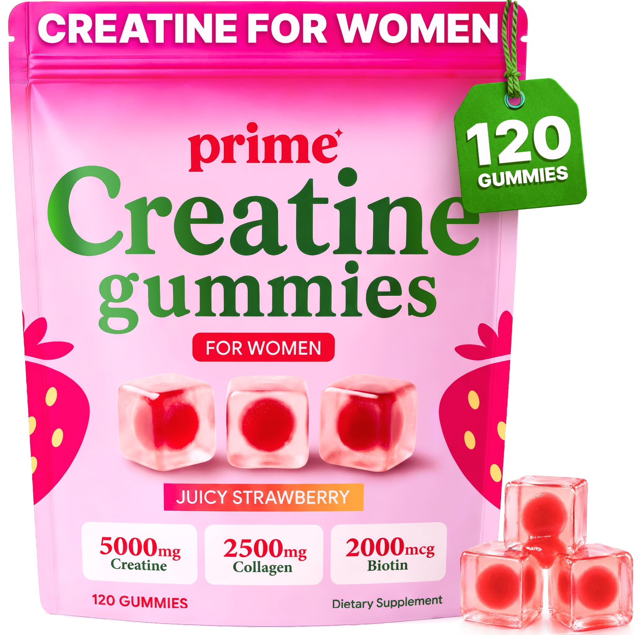 6-in-1 Creatine Gummies for Women – 5000mg Creatine Monohydrate with Collagen & Biotin for Glute Strength Support, Hair, Skin & Nails – Muscle Strength, Recovery & Energy – Sugar Free – 120 Ct