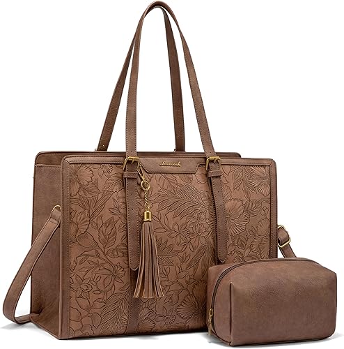 Miniatura 28 de LOVEVOOK Bolso Tote para Laptop para Mujeres - Bolsa para Laptop de PU Ligera de 15.6 pulgadas, Bolsa para Computadora de Gran Capacidad con Cartera
