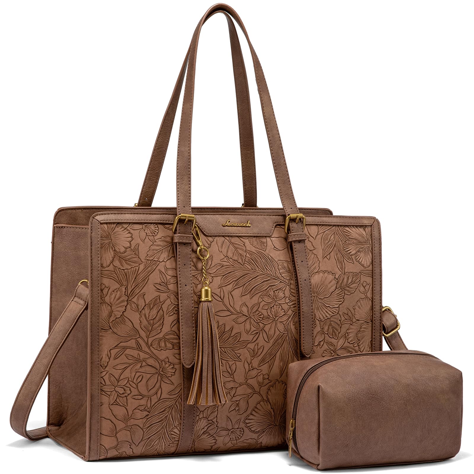 LOVEVOOK Laptop Bag for Women - PU Leather Vintage Laptop Tote Bag 15 6inch Large Capacity Computer bag
