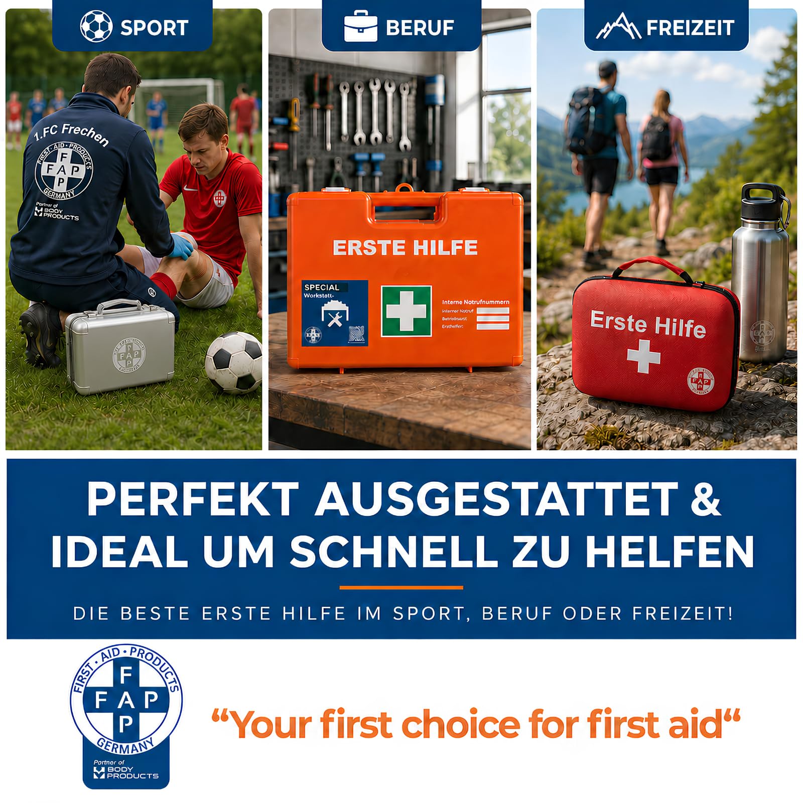 First Aid Products Gastro Erste Hilfe Verbandschrank Groß - Gastronomie Hotel mit Verbands-Set DIN13169 | Detect-Pflaster HACCP & Burngel | für Küche Restaurant für Wandmontage - Zwei Türen 60×50×13cm
