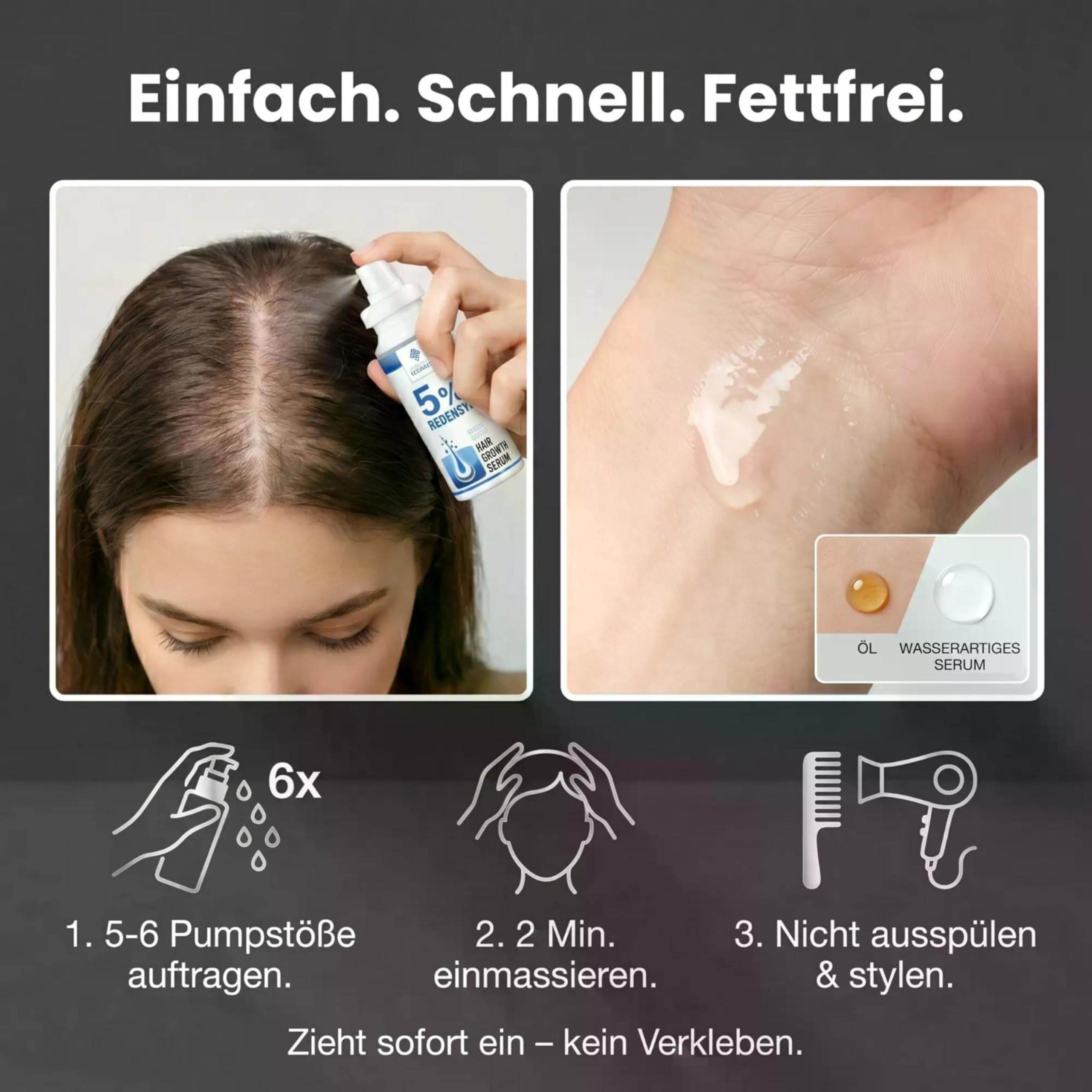 Redensyl Siero per la crescita dei capelli al 5%, 80 ml, ad alto dosaggio, contro la caduta dei capelli, siero per una crescita più rapida dei capelli e più volume, con ginseng e palma, per
