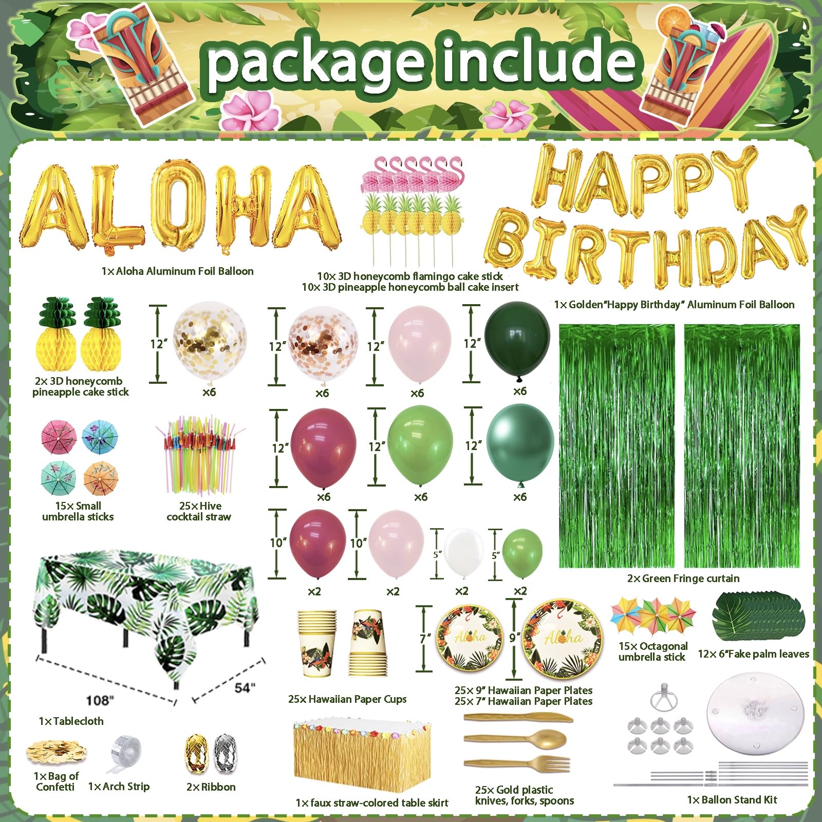 UJOYANT 323 Luau Party Decorations, Hawaiian Party Decorations Kit For Adults - 