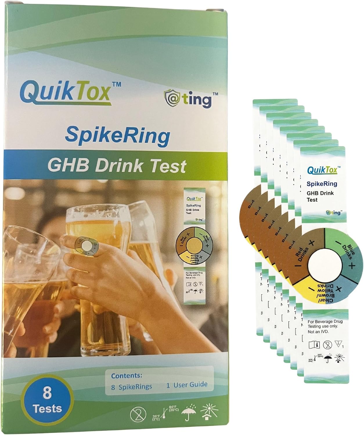 SpikeRing GHB Drink Test, Drink Spiking Detector Cards, Rapid 15-Second Beverage Screening, 8 Count