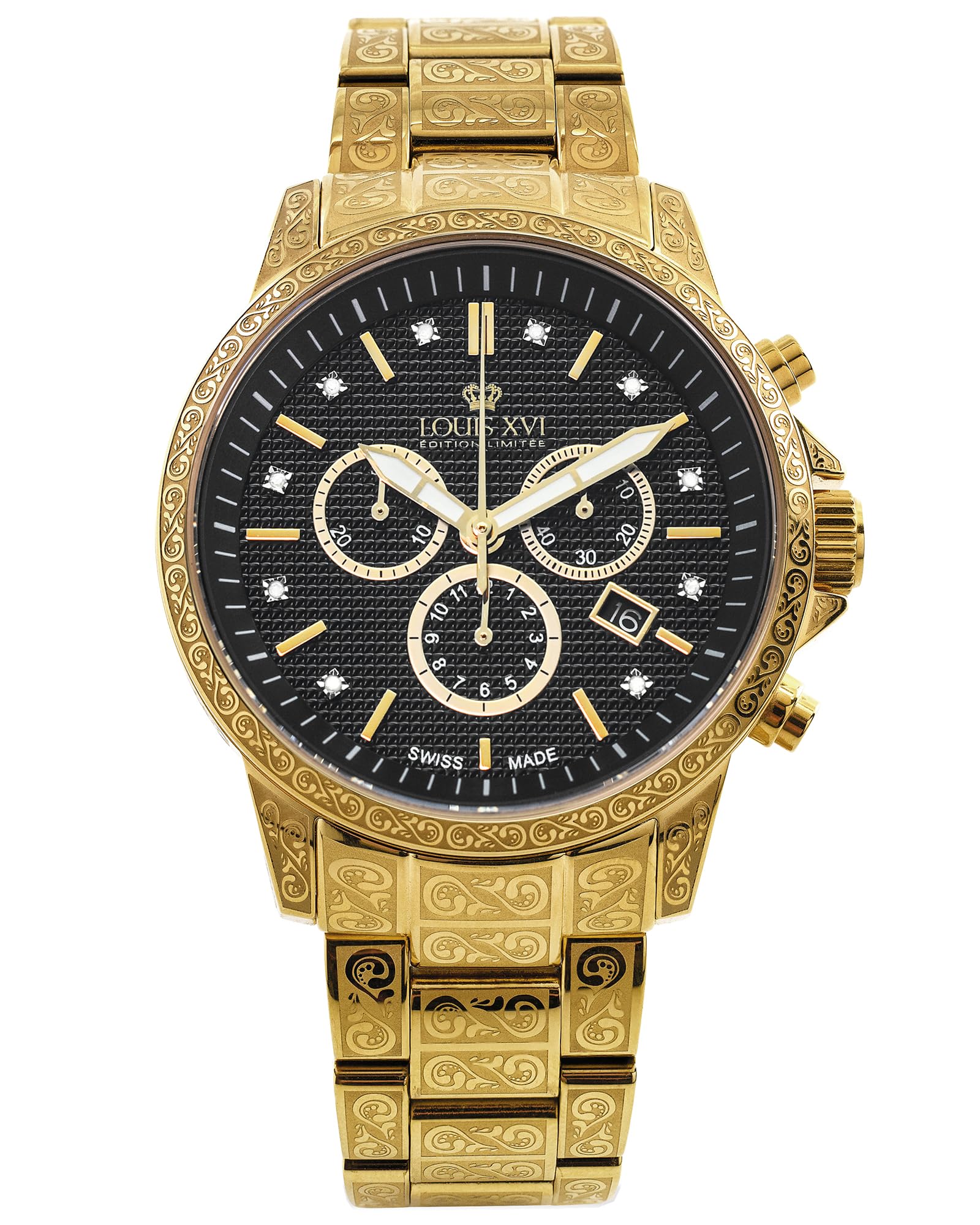 LOUIS XVI Palais Royale - Diameter 43 mm - Men's Watch - Waterproof - Watch with Sapphire Glass - Gold/Silver/Black - Black Dial - Swiss Quartz Movement