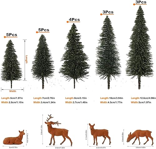 Miniatura 3 de S0804T - 20 árboles de cedro modelo de pino verde oscuro de 2.05-4.96 pulgadas (2.047-4.961 in) y 4 alces ciervos alces para modelo de ferrocarril