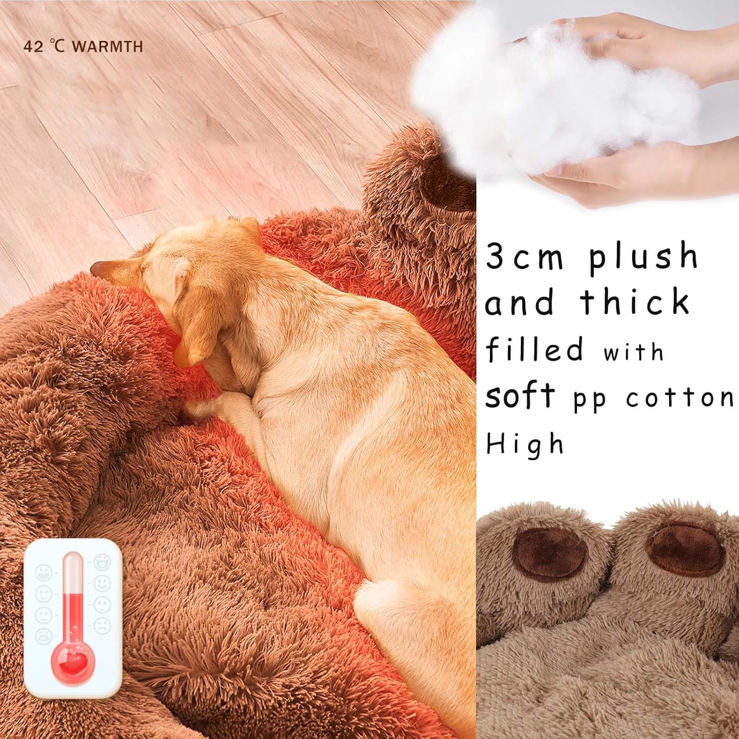 review PrimPaw - SnugglePaws Plush Haven,2024 New Soothing Paw Dog Bed,Paw Shaped Pet Bed Non-Slip Plush Sleeping Nest,Universal Warm Cat Dog Cushion (Pink,L)