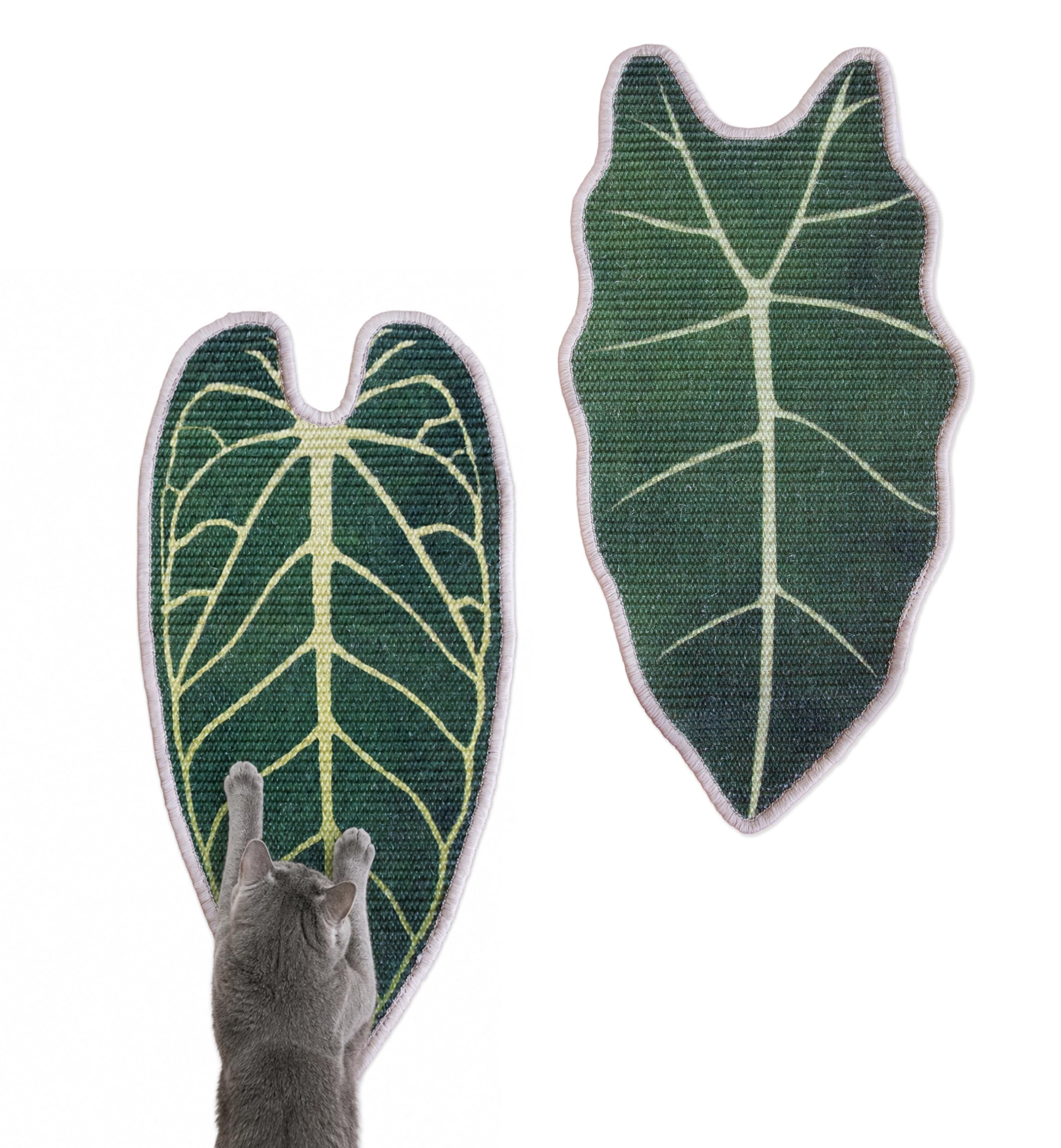 Cat Scratching Mat - Sisal Scratcher for Wall, Floor or Sofa - 65x33cm Scratch Board - Easy to Mount, Shedding-Resistant - Aesthetic Design - Indoor - Leaf (Foliage pack)