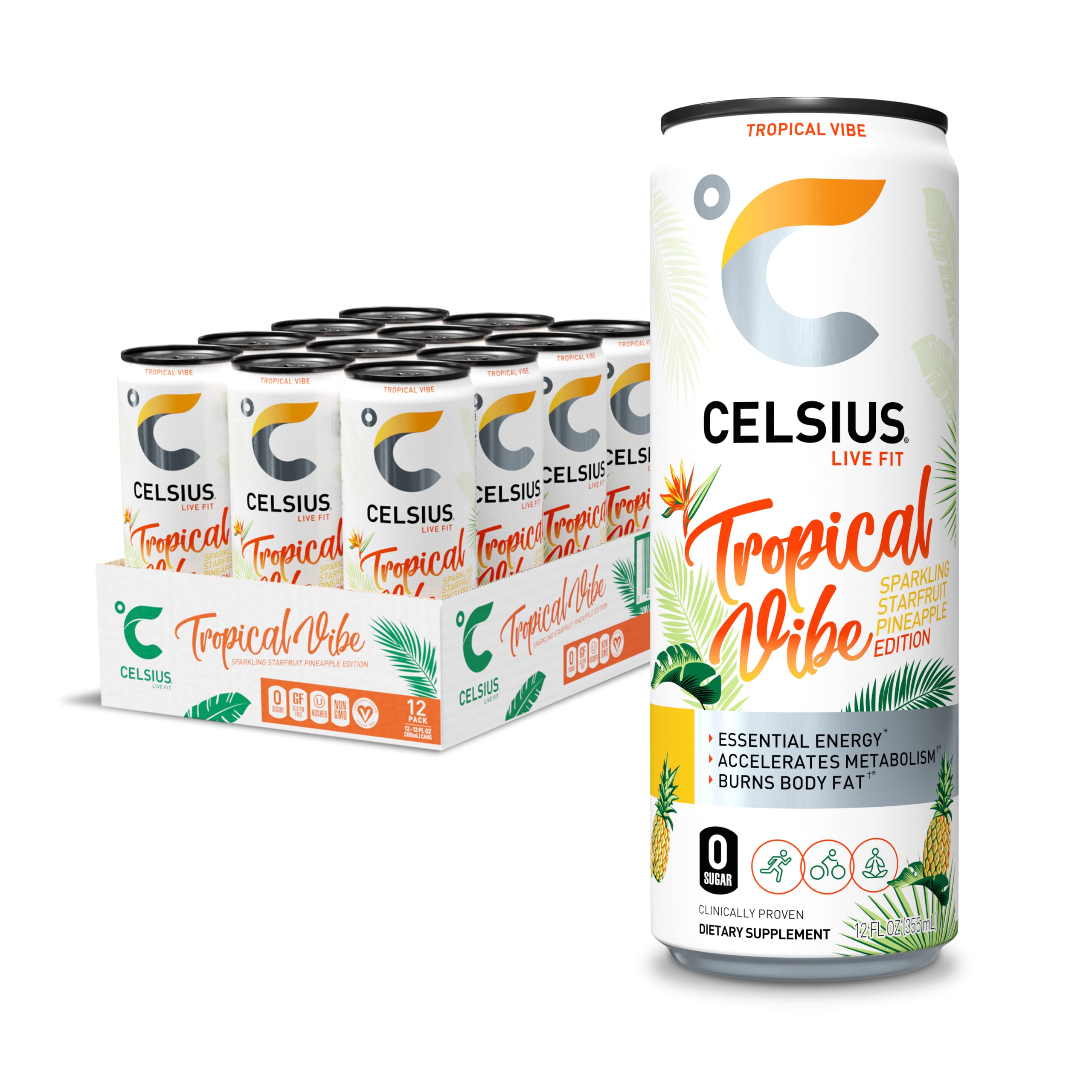 Buy CELSIUS Sparkling Tropical Vibe Energy Drink, Zero Sugar, 12 Fl Oz