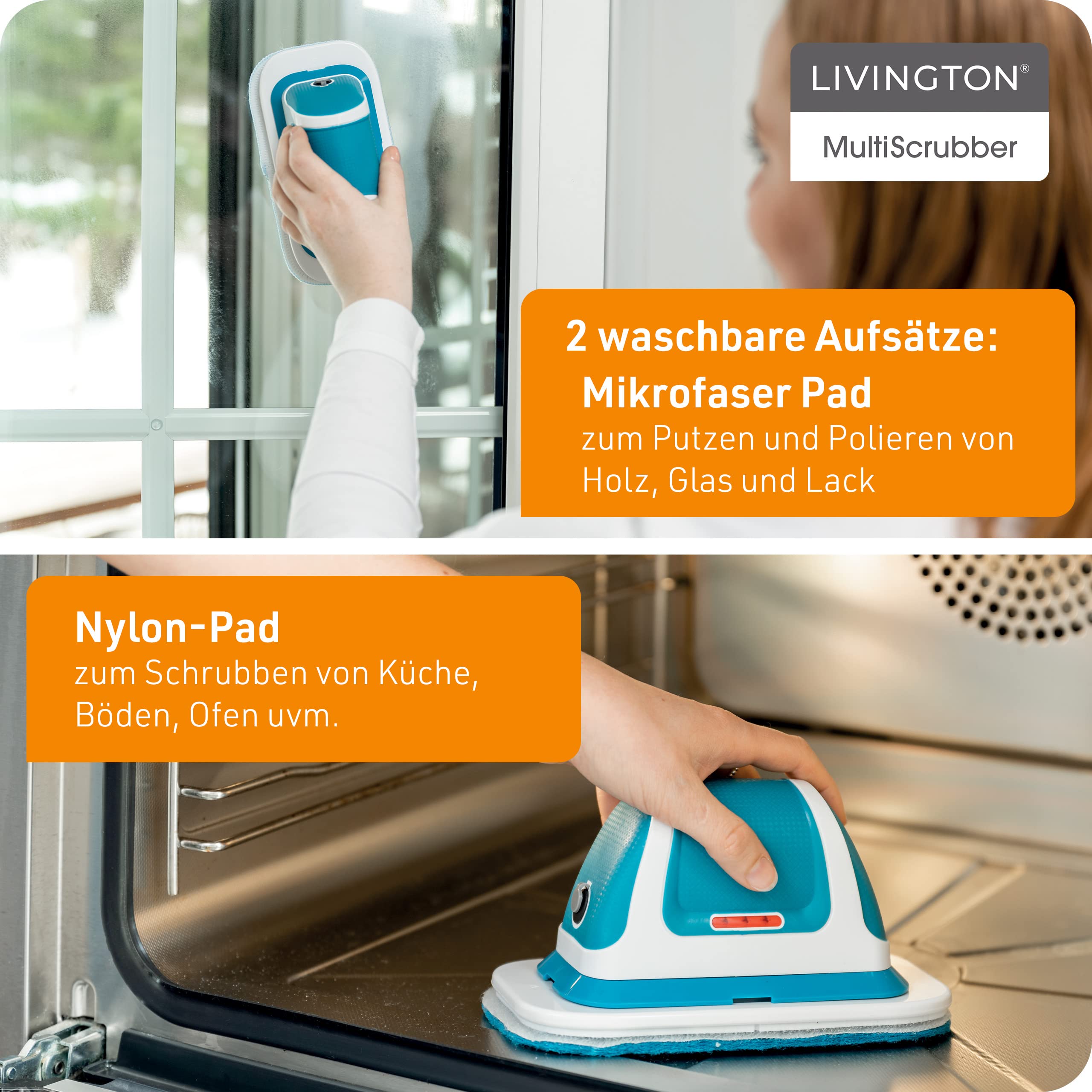 Livington MultiScrubber Ersatzpads - 3er-Set Ersatz-Pads für Ihren Livington MultiScrubber - 1x Nylon-Pad und 2X Microfaser-Pads