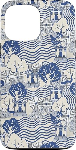 Funda con patrón chino de pagoda azul para iPhone 13 Pro Max