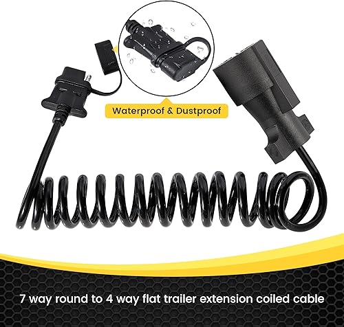Miniatura 6 de Oyviny Adaptador de enchufe de remolque plano de 7 vías a 4 vías de 7.5 pies, diseño en espiral elástico de 7 pines a 4 pines, cableado de extensión
