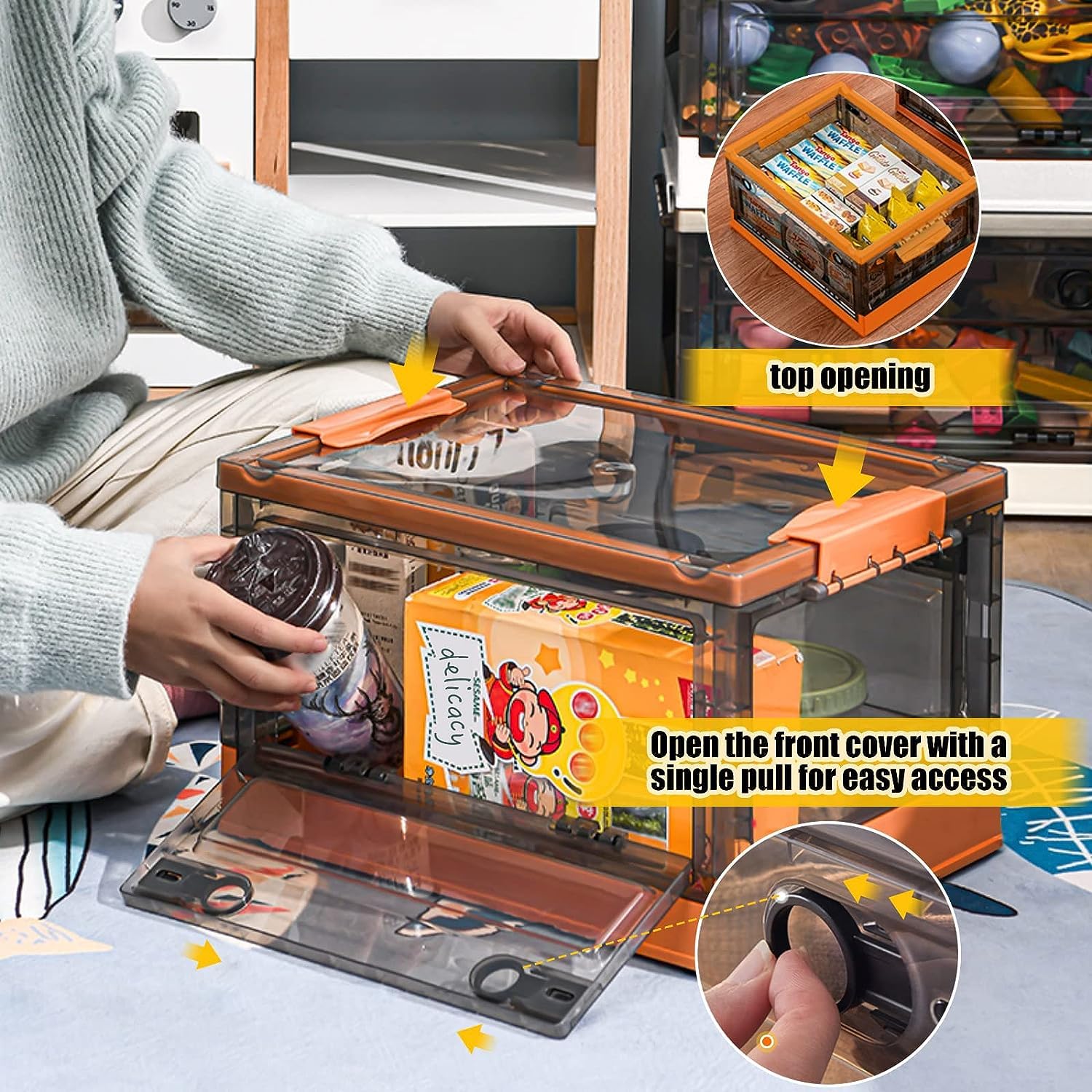 HomeCloud Folding Storage Box with Lid, Large Clear