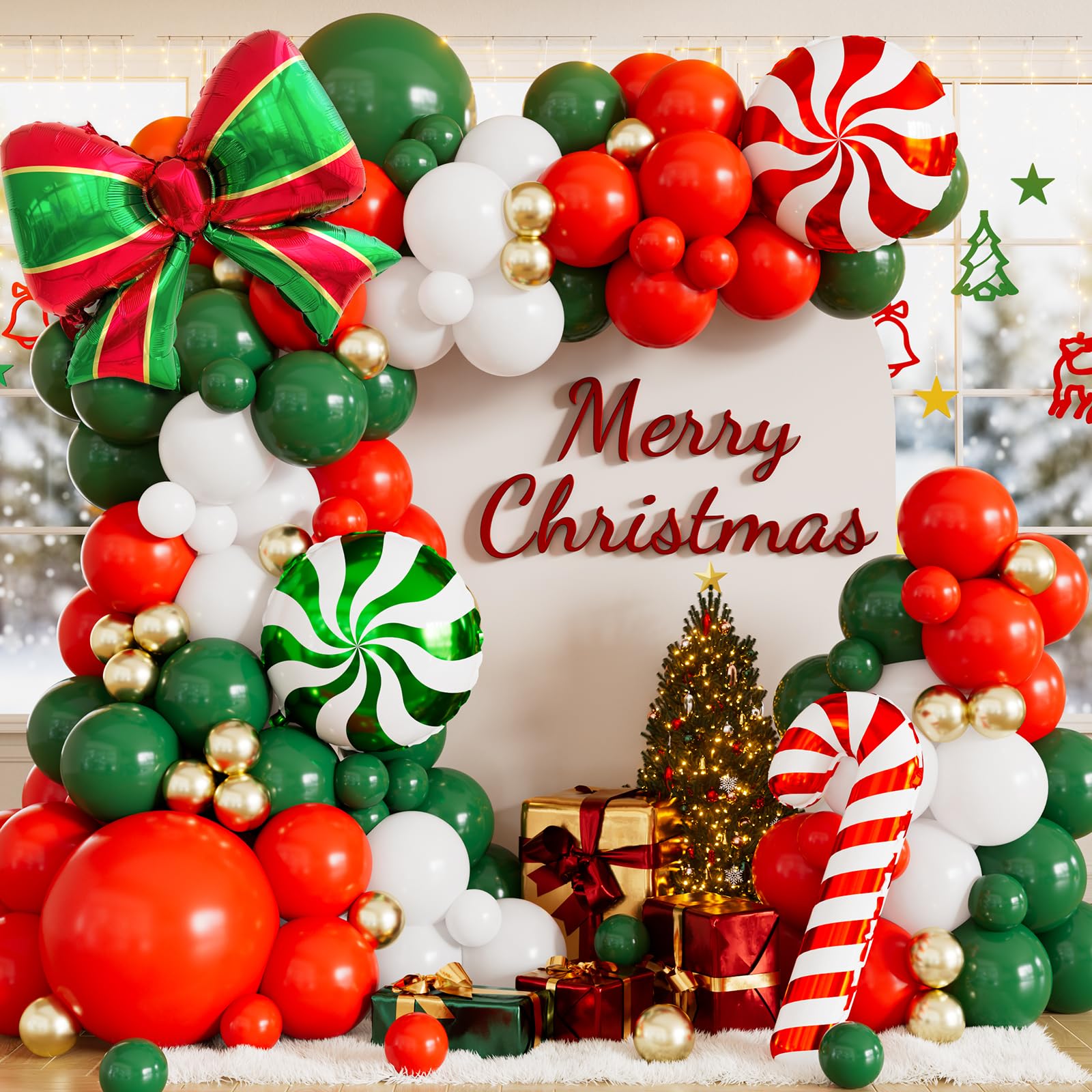 Christmas Balloon Garland Arch Kit, Red Green Gold Christmas Balloon — image 1
