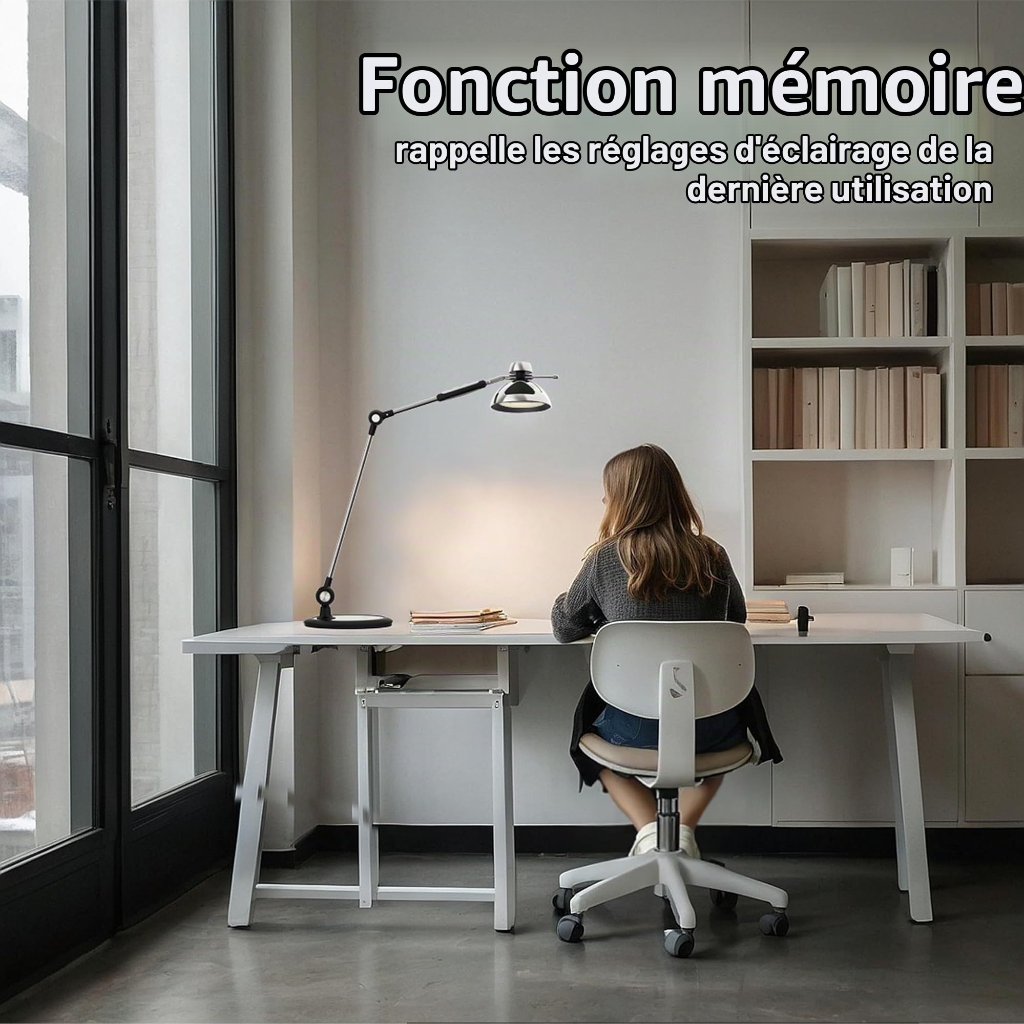 OTUS Lampe de Bureau LED avec Commande Gestuelle | Lampe de Table 12 Niveaux Luminosité, 3 Températures Couleur, Architecte Rétro avec Bras Articulé | Lumiere Bureau pour Lecture, Atelier