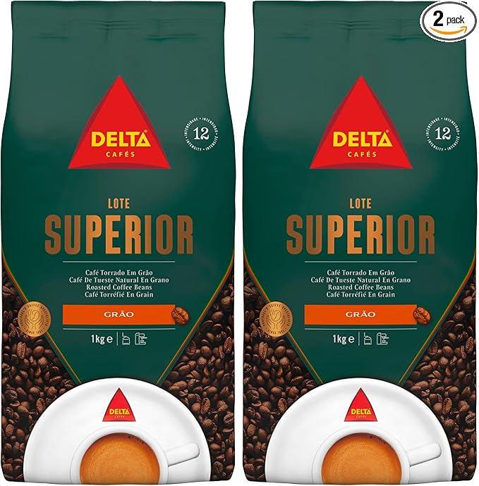 Delta Cafés Lote Superior - Café en Grano - Cuerpo y Sabor Duradero - Sutil Acidez y Aroma Energético - 1 Kg (Paquete de 2)