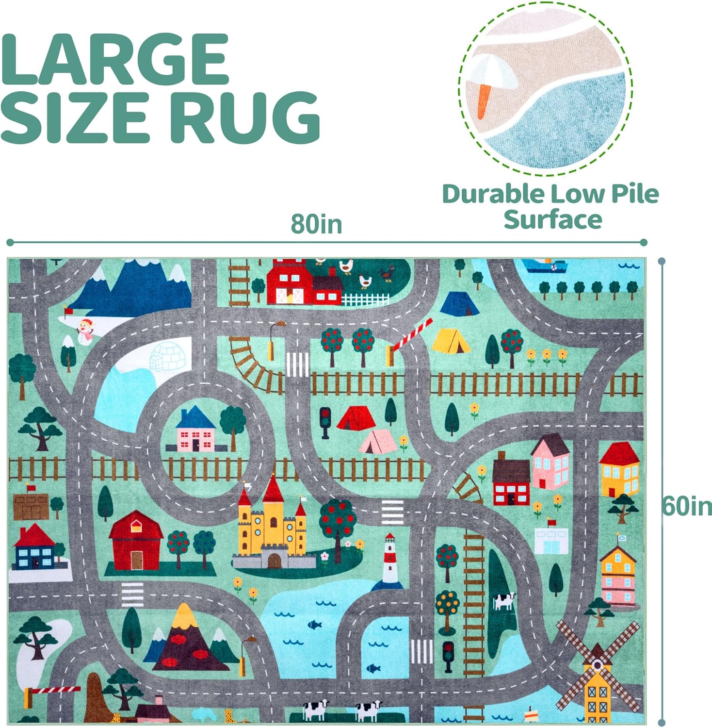 Baby Play Mat for Floor, 5x7 FT Non-Slip Nursery Rug, Extra Thick Large Area Kids Rugs, Kids Mat for for Playroom Living Room Nursery Decor, Super Soft Plush Surface to Keep Safe(60"x80")