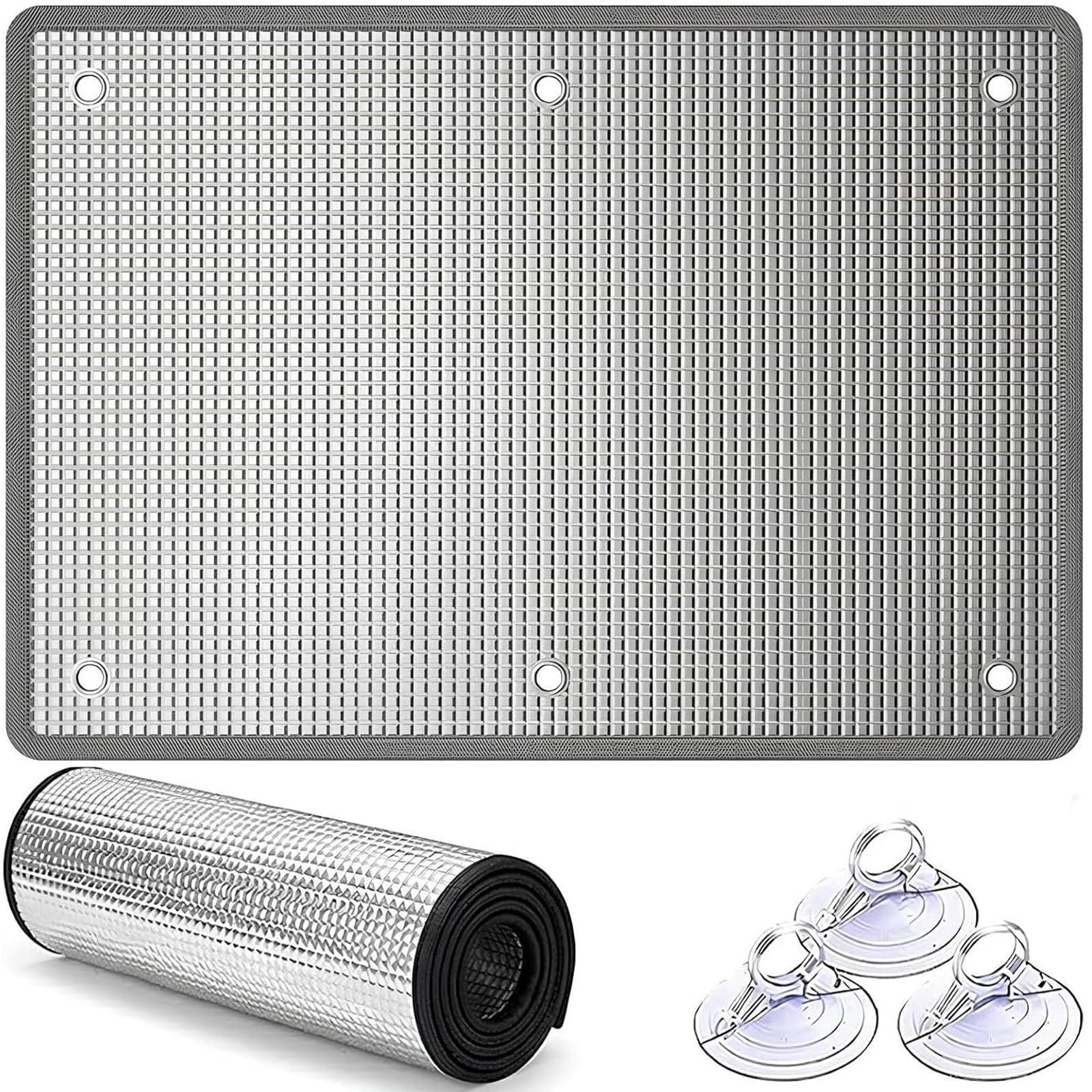 Pellicola for Finestre con Isolamento 66 x 135 cm a Doppia Faccia, Schermatura Termica Oscurante in Alluminio, Pellicola Anticalore con Ventose per Appartamento e Camper, Argento