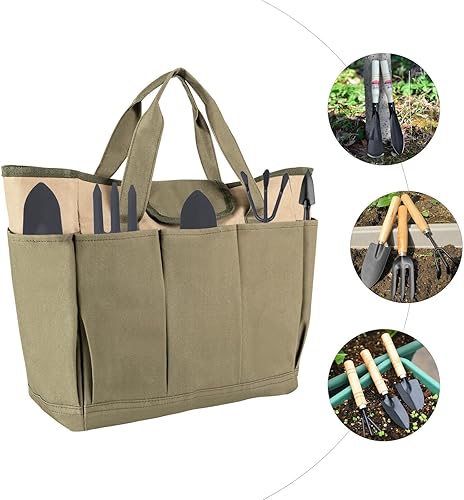Miniatura 3 de iSamLam Bolsa de tela Oxford para herramientas de jardín con asa de bolsillo, bolsa de almacenamiento reutilizable para herramientas de jardín