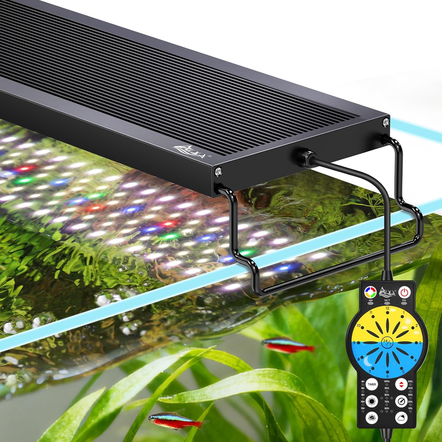 AQQA Aquarium Light with 24/7 Sunrise Sunset Mode, 9 Colors & 10-Level Brightness, Full Spectrum LED Fish Tank Light with Timer for Plant Growth, Freshwater Tanks (68W for 47-53 inch Tank)