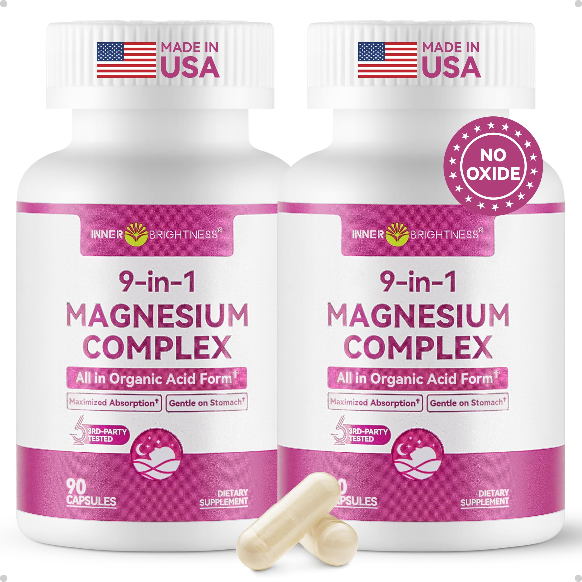 Magnesium Glycinate Complex, 300mg Elemental Magnesium, 9 Organic Forms Unflavor(2 Pack)