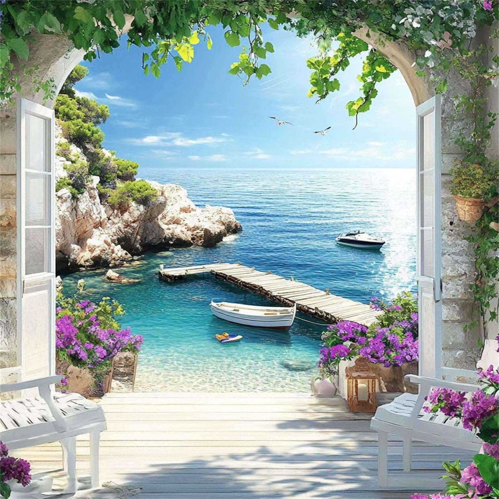Diamond Painting Adulti, Paesaggio Diamond Painting Kit Completo, 5D Pittura Diamante Bambini Attività Manuale Creativa e Idea Regalo, Diamantini Crystal Art Tela Fai Da Te Kit 80x80cm Mare FX#241