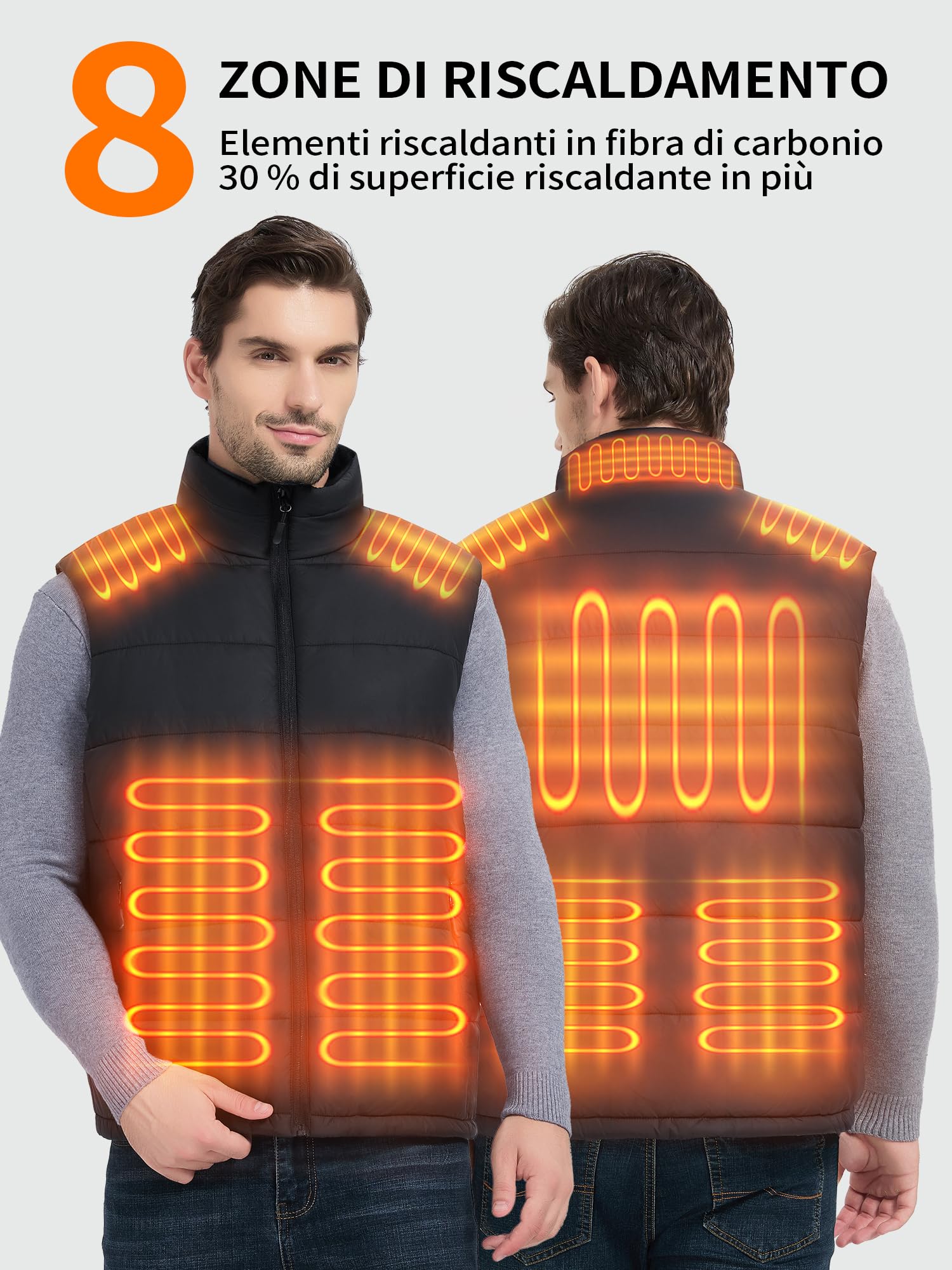 Gilet Riscaldato Uomo Donna, Gilet Riscaldabile con Batteria 16000mAh, Giubbotto Termico Riscaldato con 8 Zone di Riscaldamento, Giacca Riscaldata per Trekking Moto Lavoro