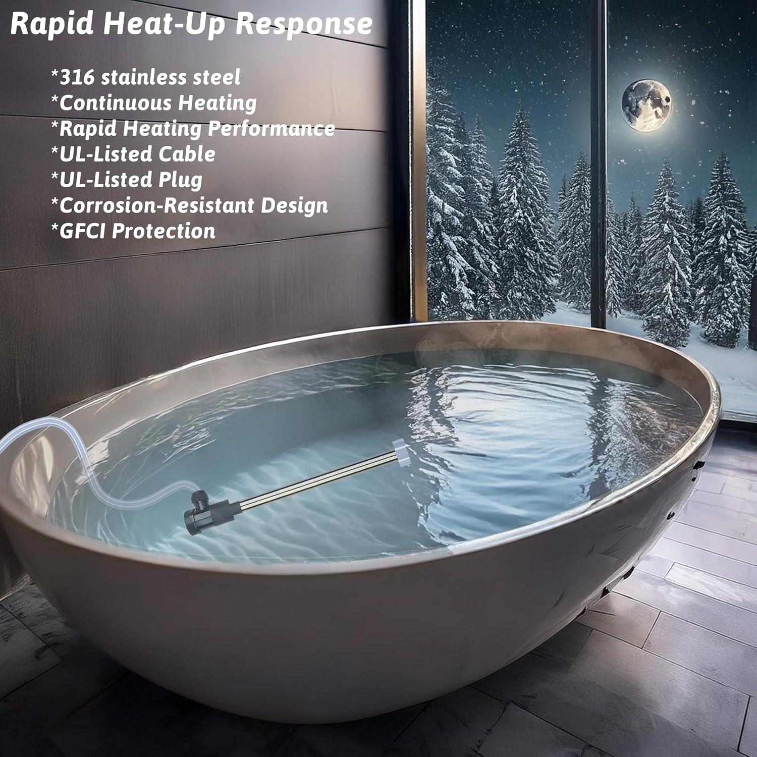 1500W Immersion Water Heater Portable Electric Pool and Hot Tub Submersible Water Heater with WiFi Timer and Auto Shut Off for Spa, above ground pool, Bathtub, Swimming pool & baptismal pool image 3