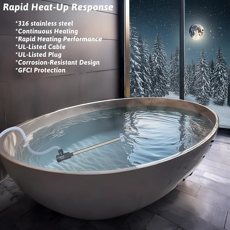 XCLBTFDC 1500W Immersion Water Heater Portable Electric Pool and Hot Tub Submersible Water Heater with WiFi Timer and Auto Shut Off for Spa, above ground pool, Bathtub, Swimming pool & baptismal pool image 3