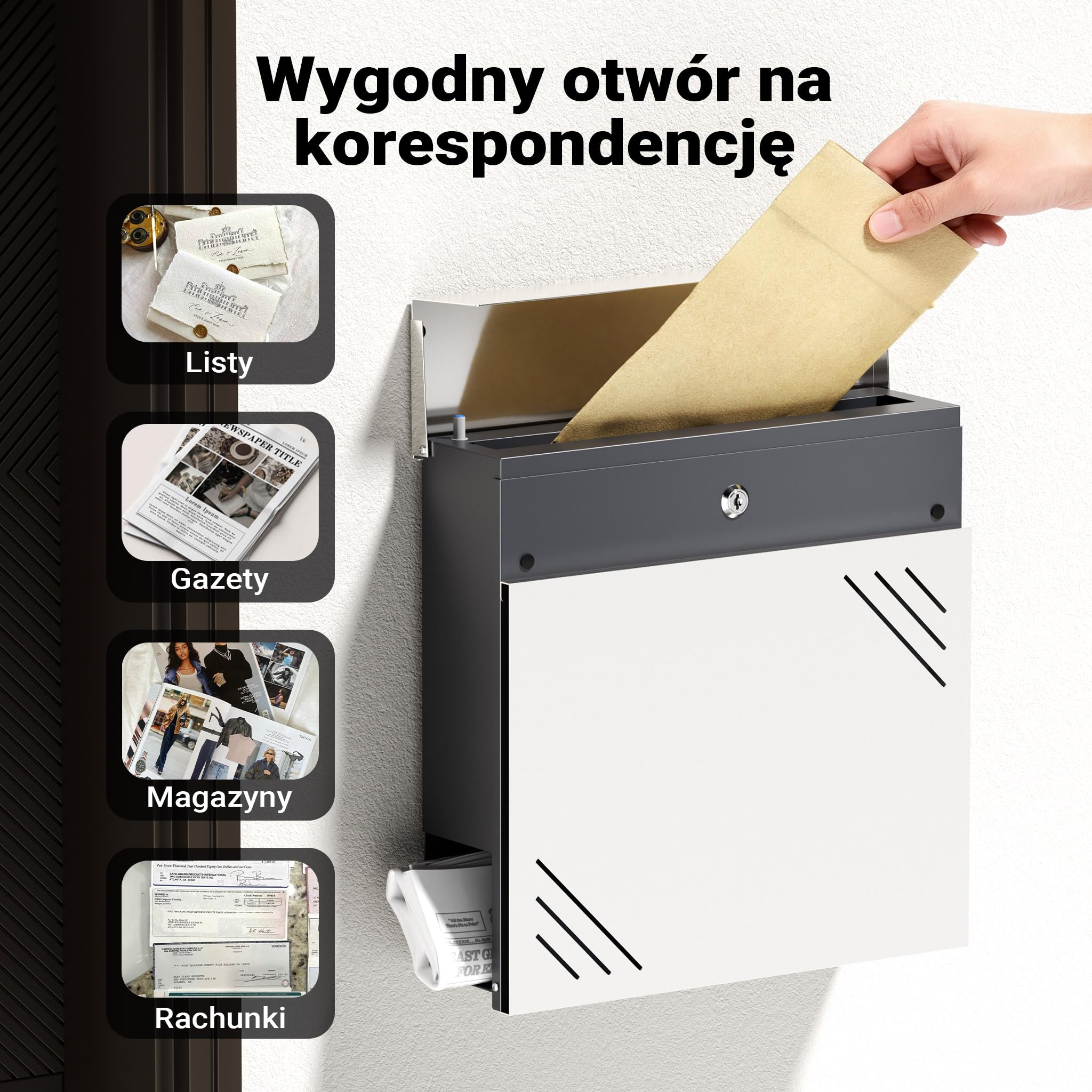 Wiltec Skrzynka pocztowa ze stali nierdzewnej V63 37 x 11 x 37 cm, na listy i gazety, z kluczykami