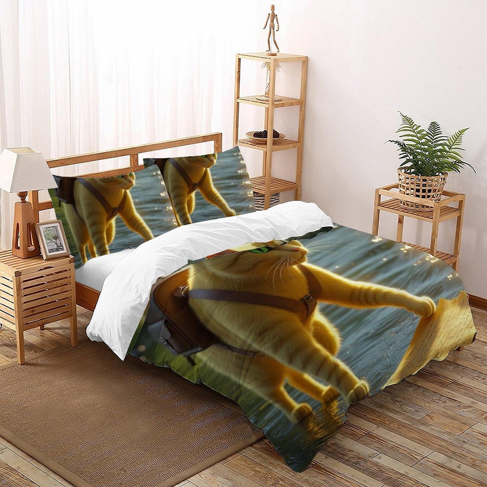 Housse de couette double chaton orange en microfibre douce 3D