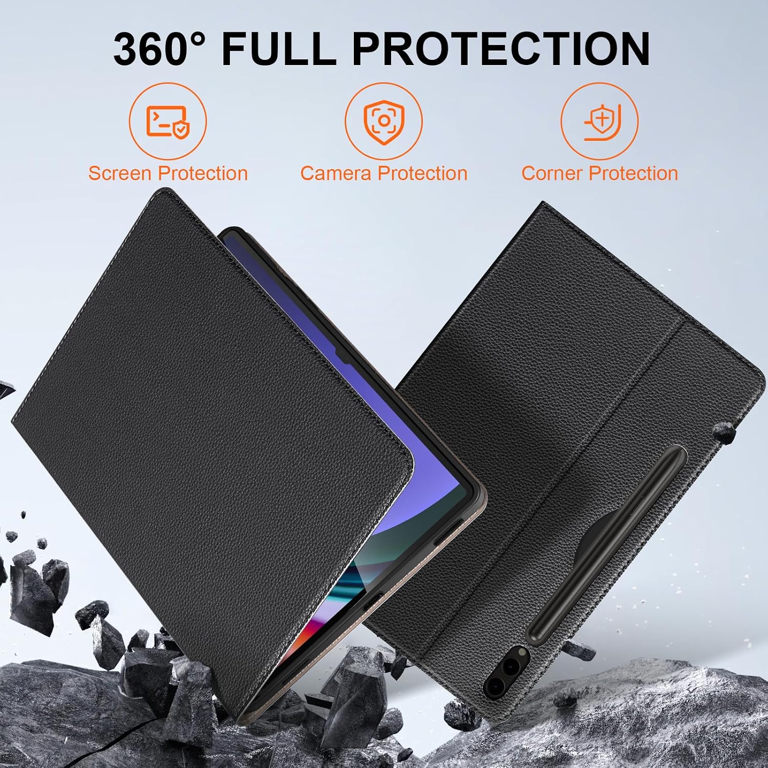 Case for Samsung Galaxy Tab S9/S10 Ultra 14.6 inch 2023/2024 Model(SM-X918U/X910/X916B/X920/X926) Microfiber Leather Cover with S Pen Holder Auto Sleep/Wake,Anti Fingerprint,Black
