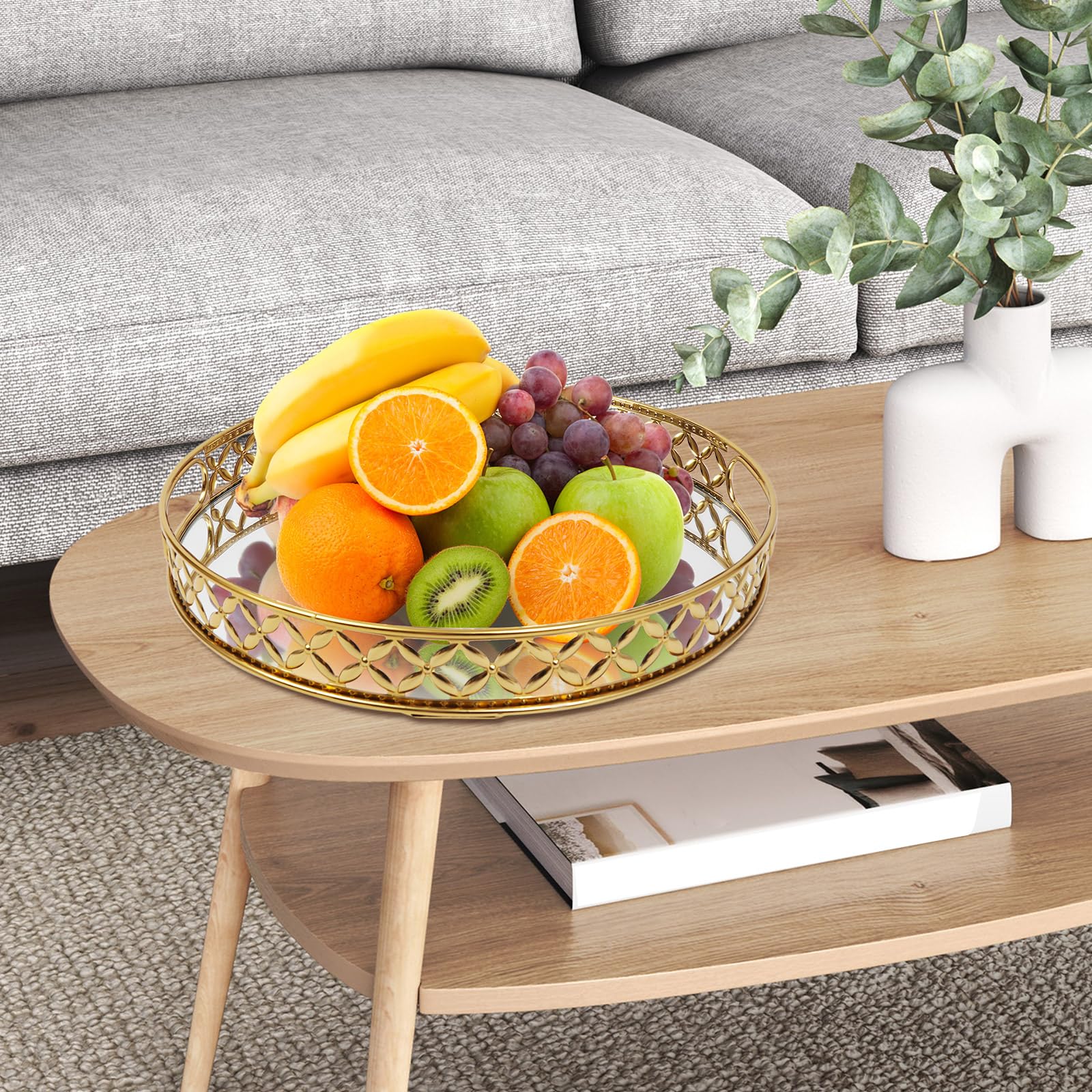 Taca okrągła taca lustrzana złota dekoracyjna taca kosmetyczna organizer na biżuterię taca 32 cm