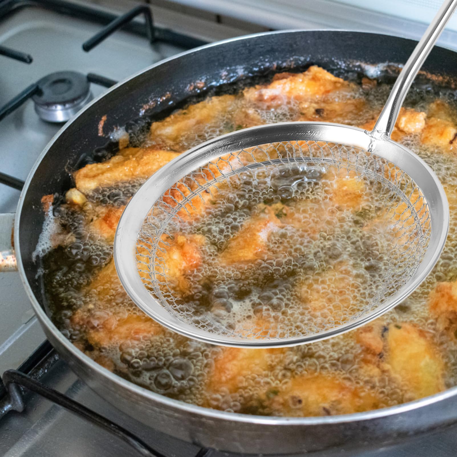 PRETYZOOM Stainless Steel Slotted Spoon Strainer Ladle for Frying Cooking Serving Kitchen Tool for Pasta Fried Foods Vegetables More