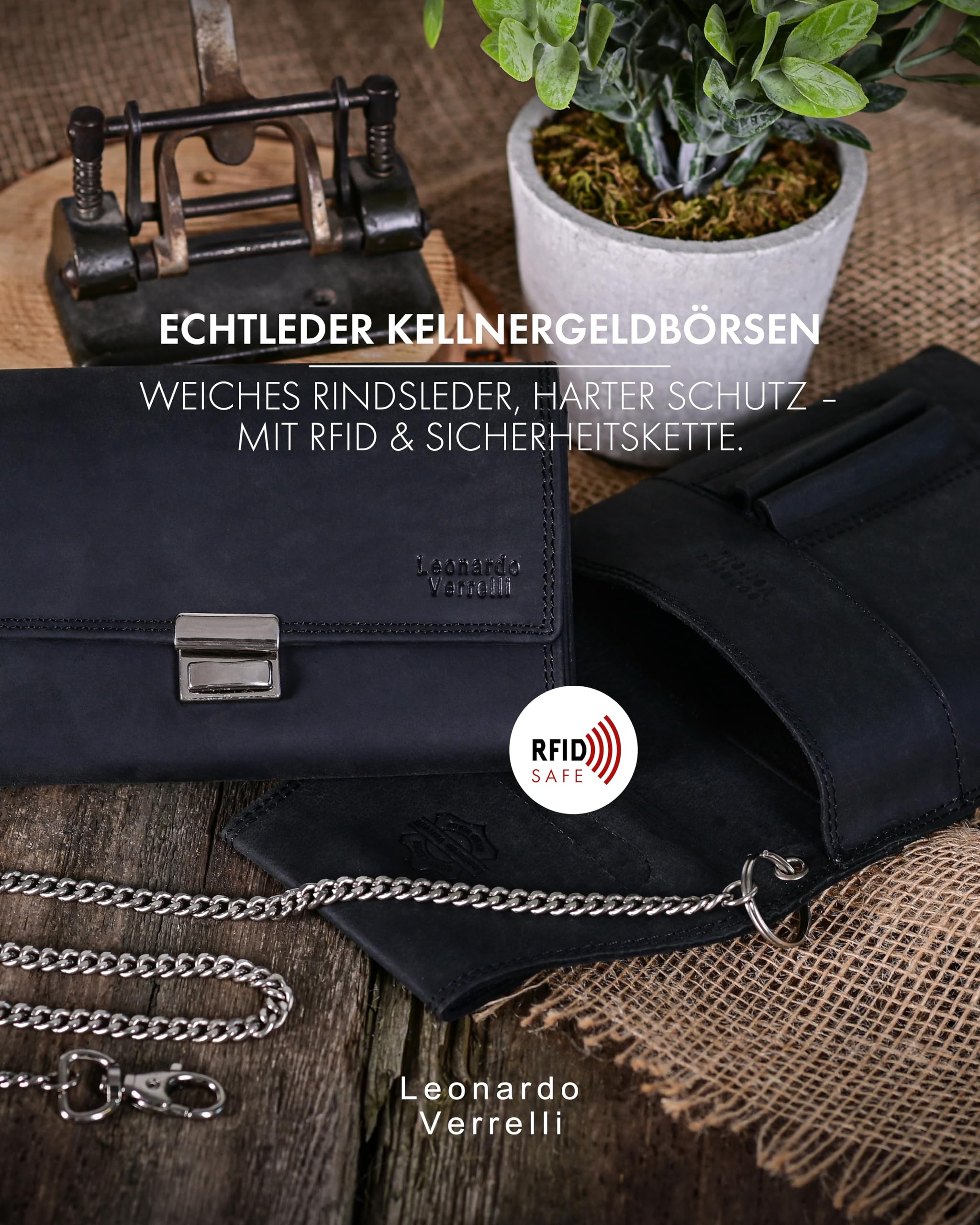 Kellnergeldbörse Leder mit Holster | Bedienungsgeldbeutel Gastronomie mit Gürtelschlaufe | Geldbörse für Bedienungen Herren Damen