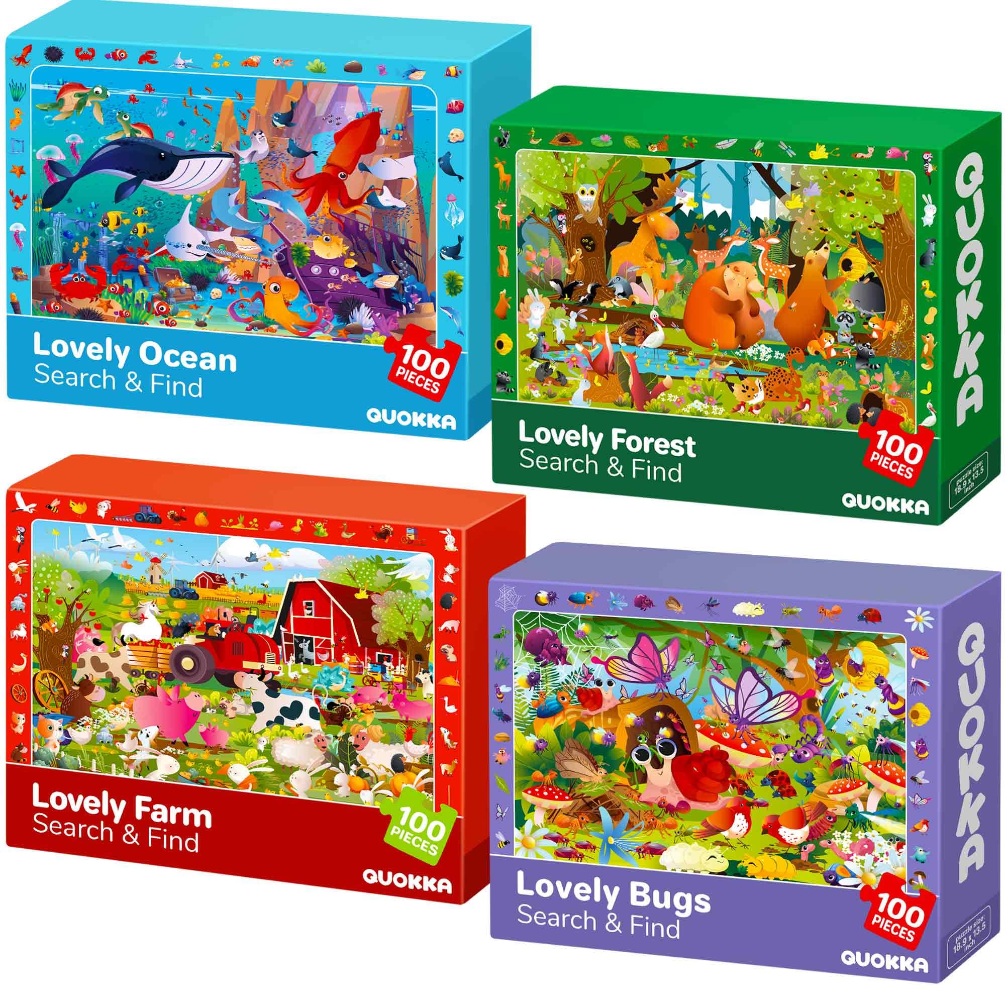 QUOKKA Kids Puzzles For 3 4 Year Olds, 4x100 Piece Jigsaw Puzzles For Children Age 5-8
