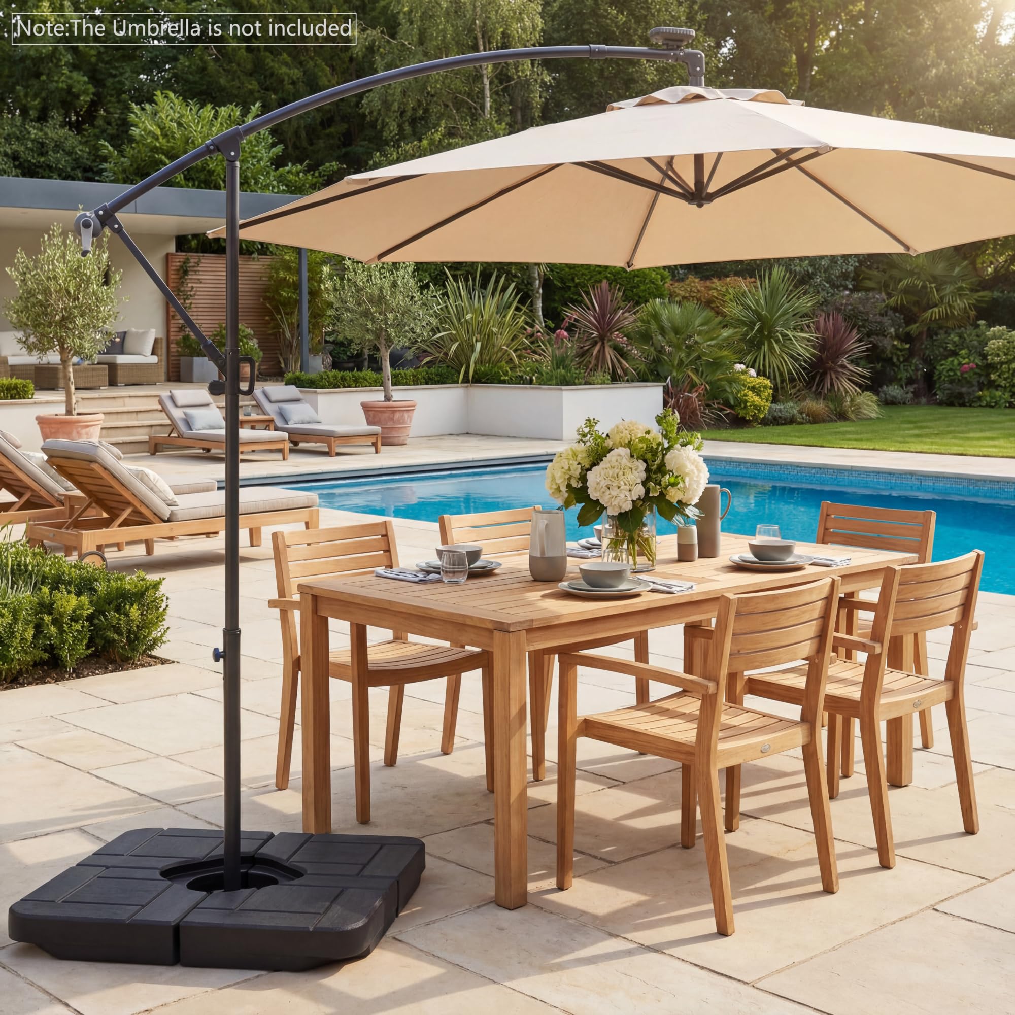 RELAX4LIFE Lot de 4 Dalle de Parasol Excentré à Remplir 84 KG en HDPE, Noir | Base Carrée Lestables pour Parasol Déporté 2-3M, Remplissage d'eau 48L/ Sable 68KG avec Poignée pour Jardin Cour
