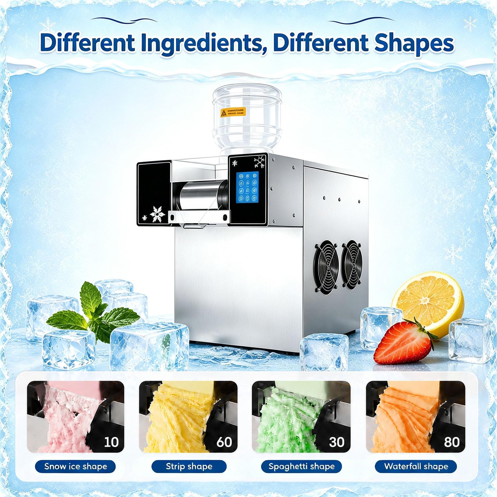 Máquina de Hielo en Escamas Comercial 750W Acero Inox 304 Rápida Aire | Textura Esponjosa Ideal para Bingsu, Té con Leche y Bebidas Frías. Excelente Rendimiento para Cafeterías y Snack Bars