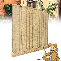 Vista 20 de Persianas de bambú enrollables para exteriores, persianas retro con elevador, para privacidad en interiores y exteriores, 59 x 63 pulgadas